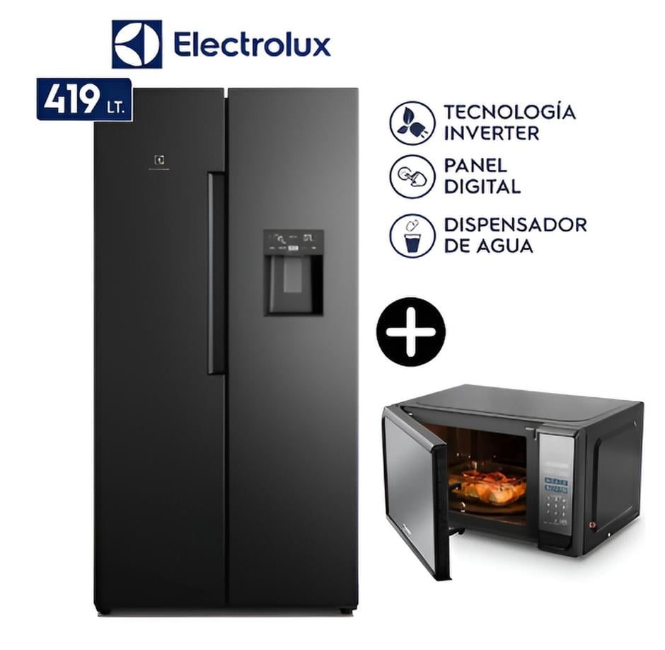 REFRIGERADORA ELECTROLUX SIDE BY SIDE 419L NEGRO ERS45F2P5EB + MICROONDAS 20 L - 1