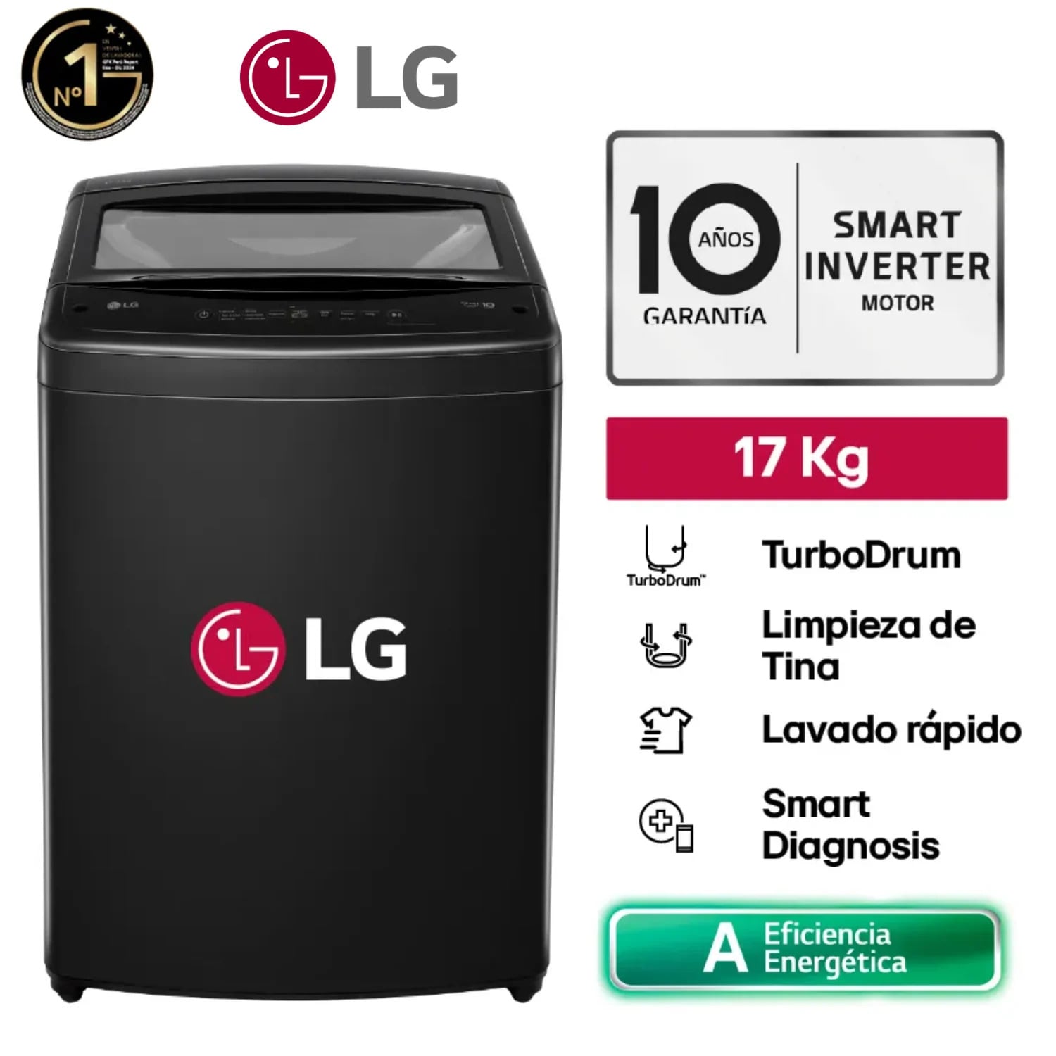 LAVADORA LG 17KG SMART INVERTER TURBODRUM WT17BOVTB NEGRO ONYX - 1