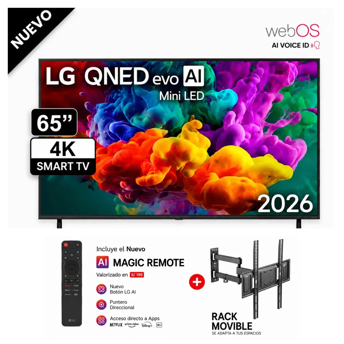 TELEVISOR LG 65 QNED MINILED 4K CON AI 65QNED65BSA + RACK - 1