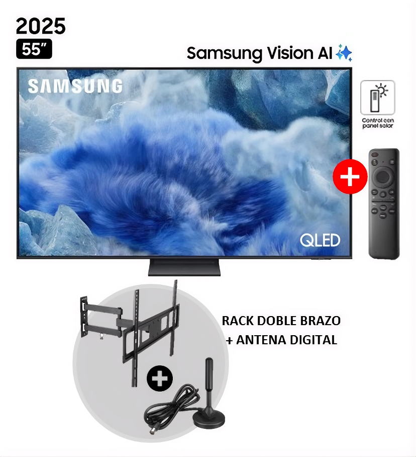 TELEVISOR SAMSUNG QLED 55 VISIÓN AI SMART TV QN55Q8F + RACK + ANTENA DIGITAL - 1