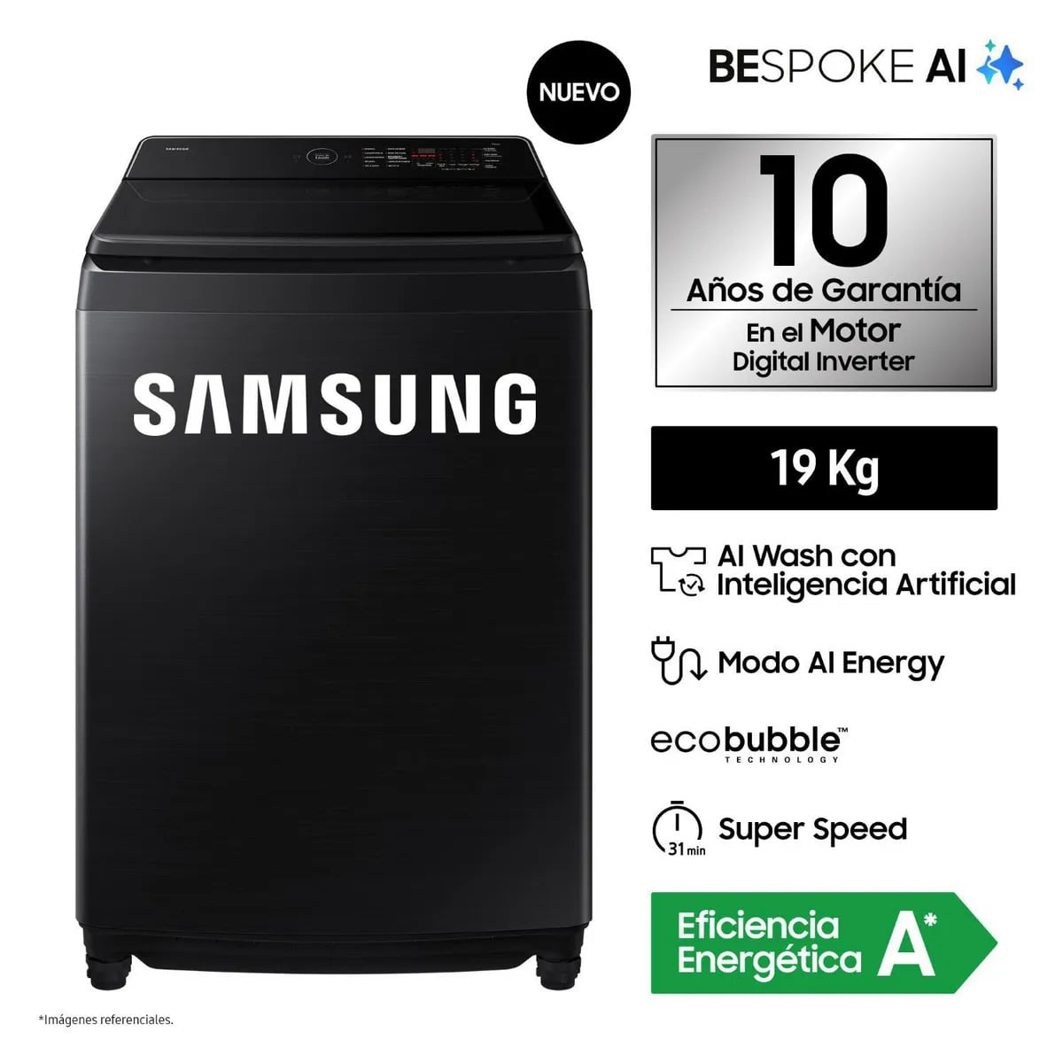 LAVADORA SAMSUNG 19KG CON IA WA80F19S8BPE - 1