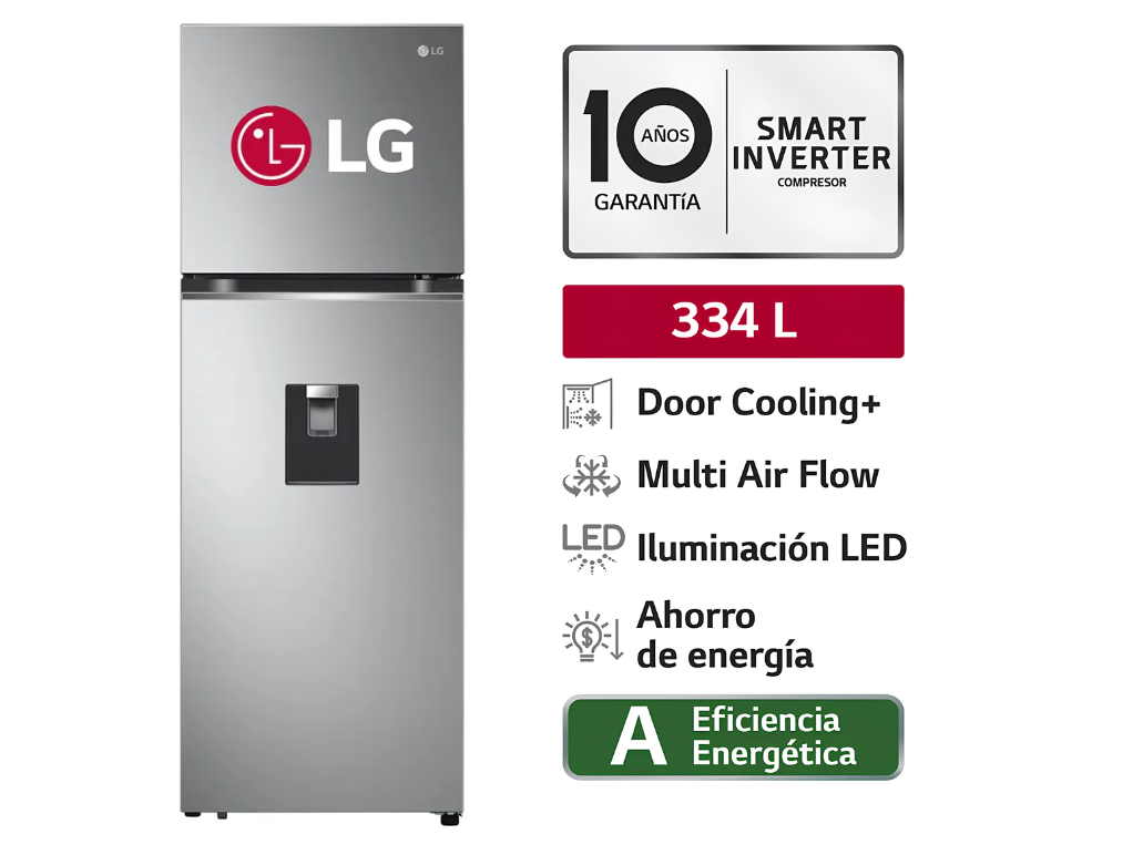 REFRIGERADORA LG GT33WPP 334L DOOR COOLING TOP FREEZER PLATEADA - 1