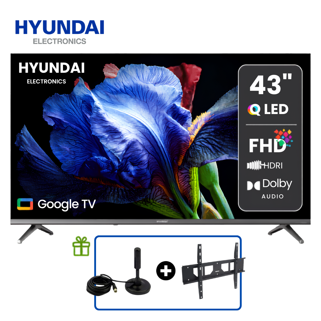 TELEVISOR HYUNDAI 43 QLED SMART TV FHD GOOGLE TV HYLED4326QG + RACK + ANTENA DIGITAL - 1