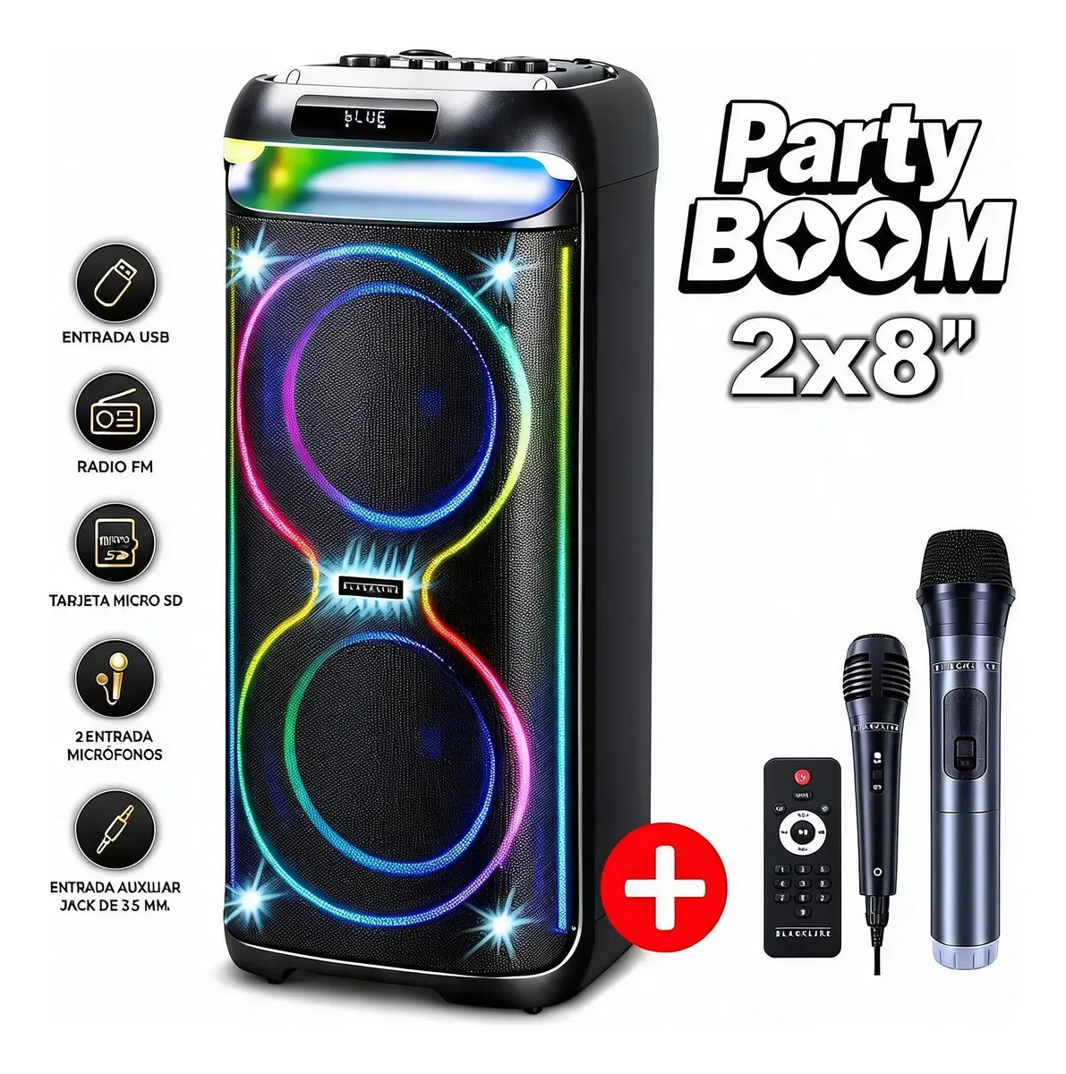 PARLANTE BLACKLINE 2X8 BT FM USB S. ESPACIAL TWS PARTY BOOM - 1