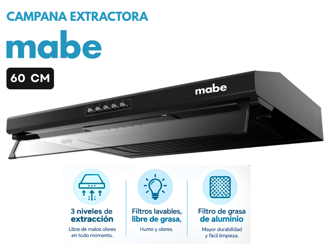 CAMPANA EXTRACTORA MABE CMU6020PB0 60 CM NEGRO - 1