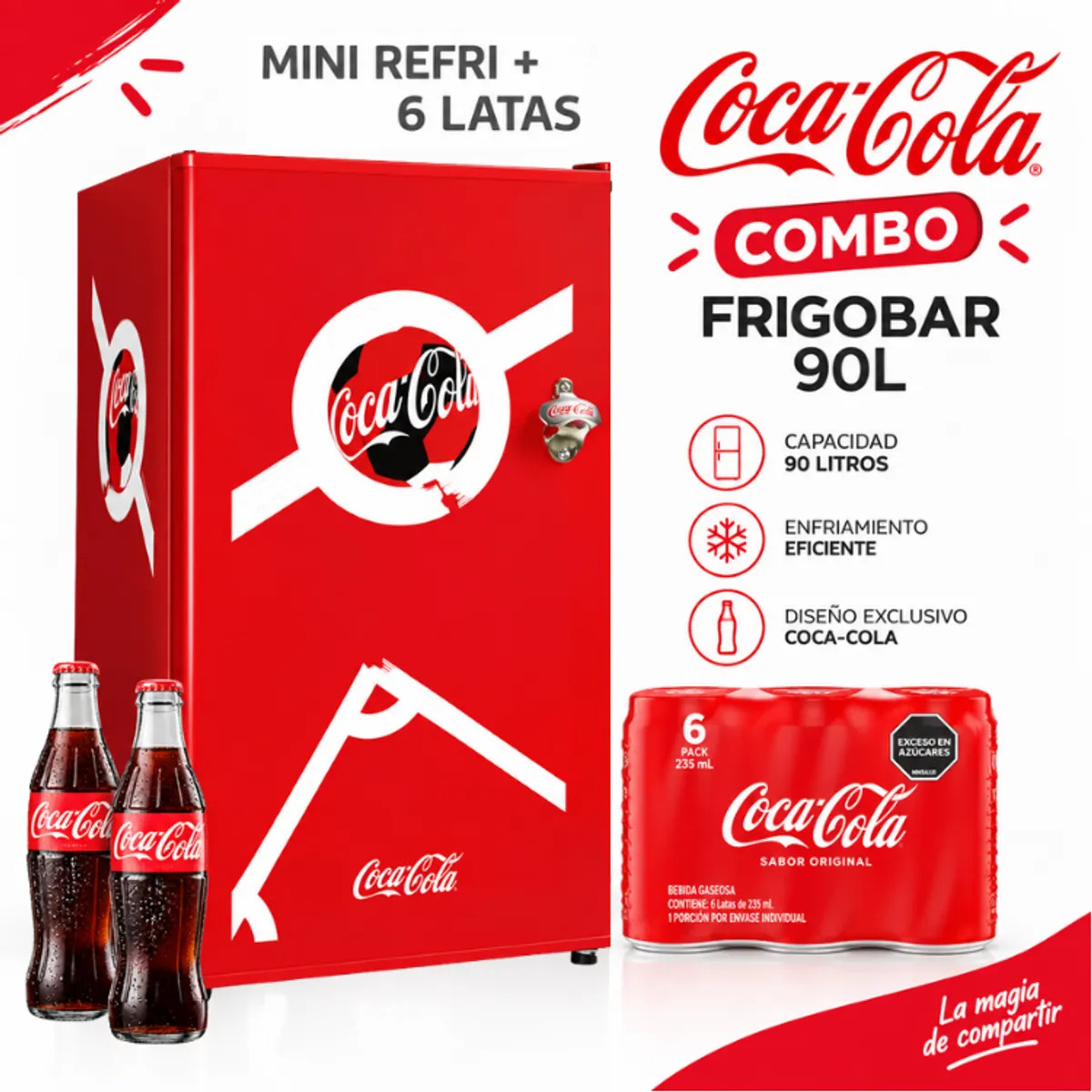 FRIGOBAR NOSTALGIA 90 LT COCA COLA CKRF32CRWC-R ROJO + 6 LATAS DE COCA-COLA - 1