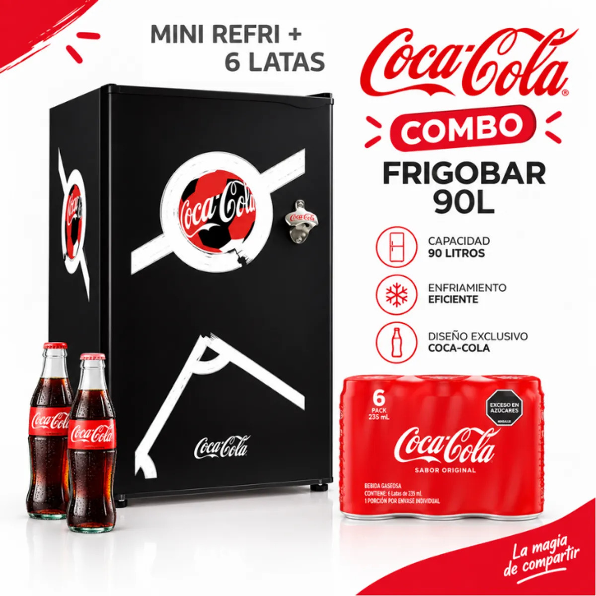 FRIGOBAR NOSTALGIA 90 LT COCA COLA CKRF32CBWC-B NEGRO + 6 LATAS COCA-COLA - 1