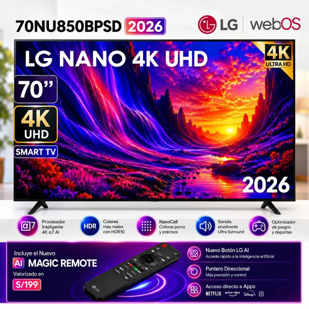TELEVISOR LG 70' NANO 4K UHD AI SMART TV 70NU850BPSD 2026 - 1