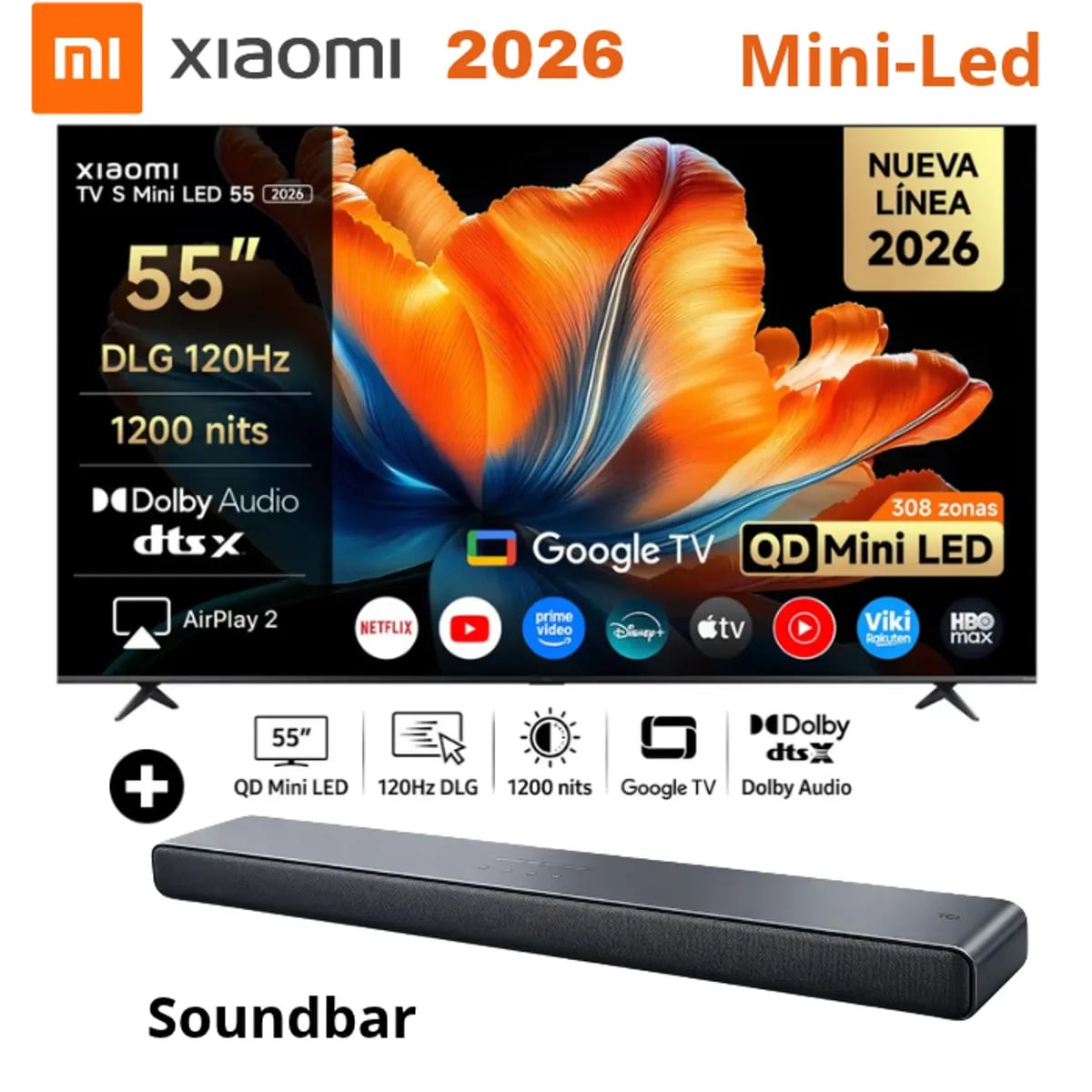 TELEVISOR SMART TVXIAOMI TV S MINI LED 55' GOOGLE TV 2026 + SOUNDBAR - 1