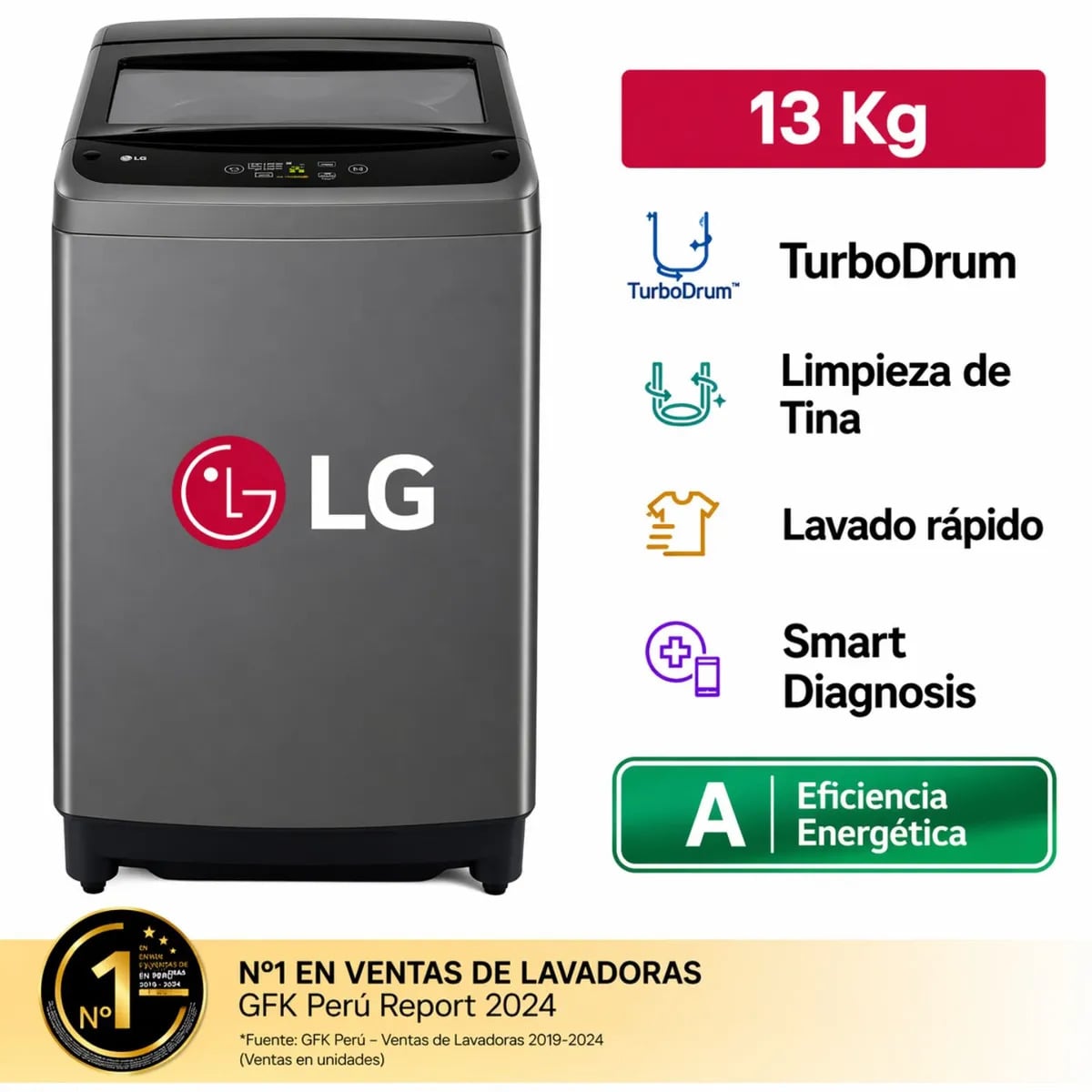 LAVADORA LG 13 KG CARGA SUPERIOR TURBODRUM™ WT13BVTB NEGRO - 1