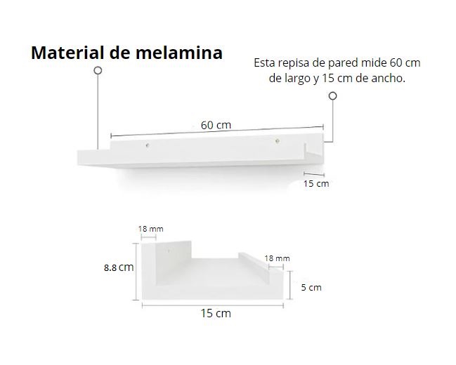 REPISA FLOTANTE CON BORDE DE MELAMINA MINIMALISTA 60 CM - 3