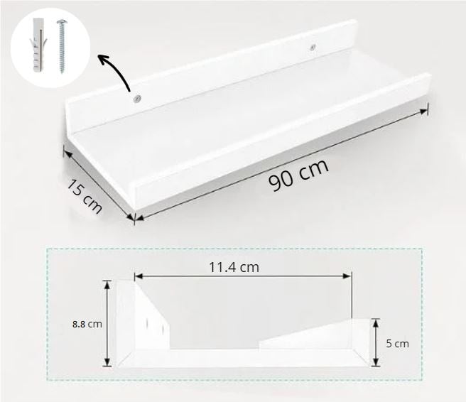 REPISA FLOTANTE CON BORDE DE MELAMINA BLANCO 90 CM - 3