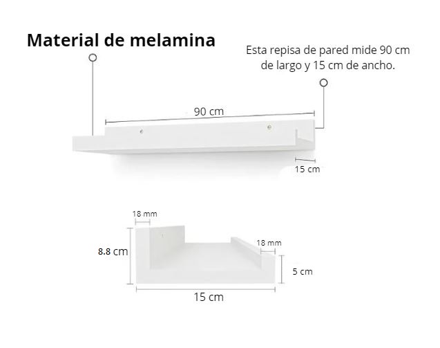 REPISA FLOTANTE CON BORDE DE MELAMINA BLANCO 90 CM - 4