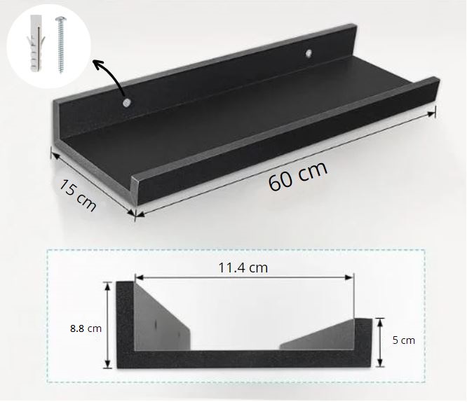 REPISA FLOTANTE CON BORDE DE MELAMINA NEGRO 60 CM - 2