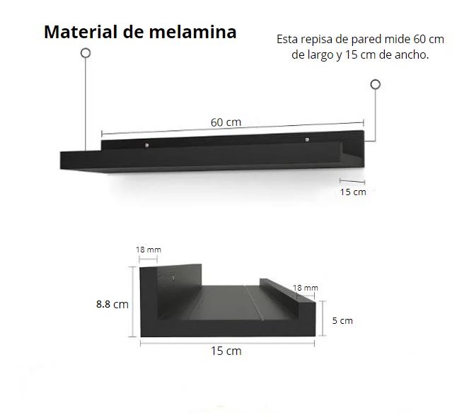 REPISA FLOTANTE CON BORDE DE MELAMINA NEGRO 60 CM - 5