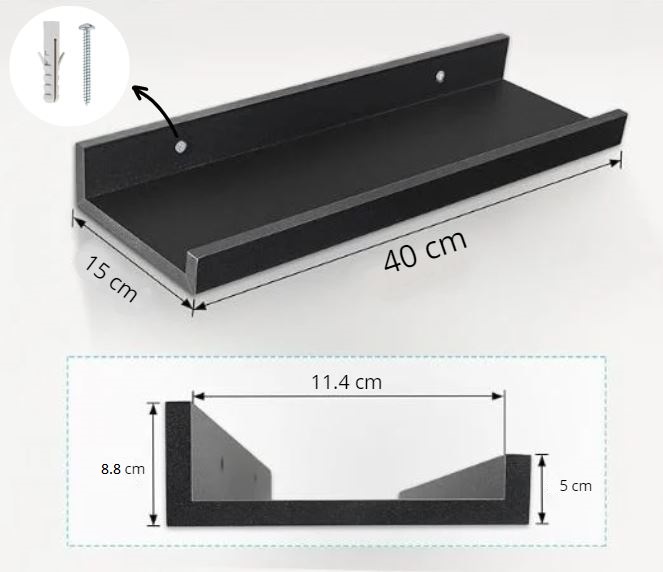 REPISA FLOTANTE CON BORDE DE MELAMINA NEGRO 40 CM - 2