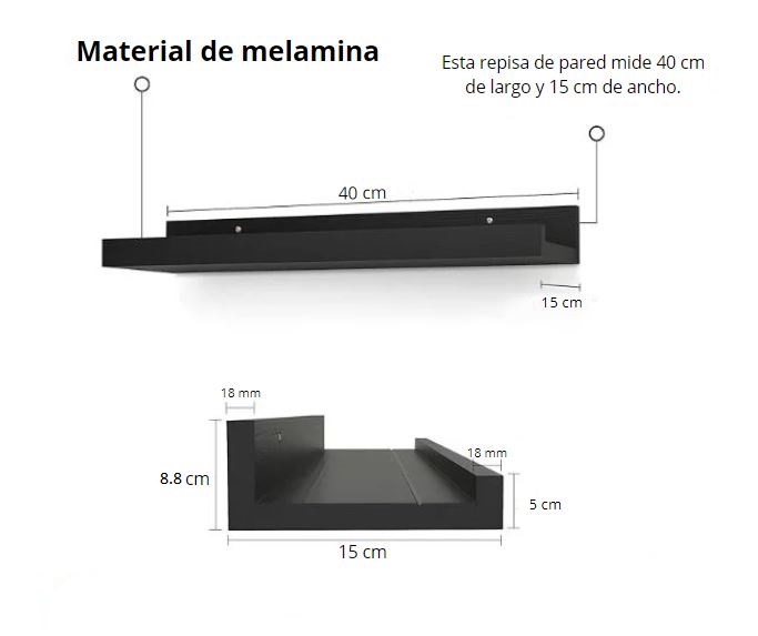 REPISA FLOTANTE CON BORDE DE MELAMINA NEGRO 40 CM - 4
