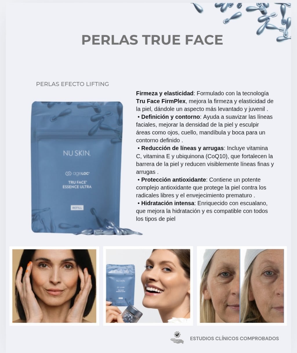 NU SKIN TRU FACE ESSENCE ULTRA- 30 PERLITAS PARA FIRMEZA ROSTRO - CUELLO
MADE IN USA!! - 1