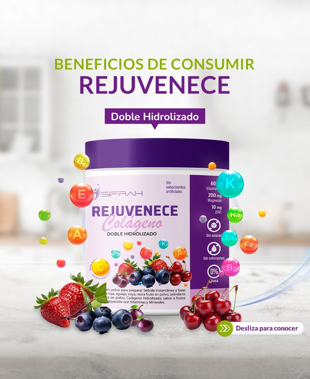 COLAGENO REJUVENECE CON BIOPEPTIDOS ACTIVOS - DOBLEMENTE HIDROLIZADO !!!! - POTE - 5