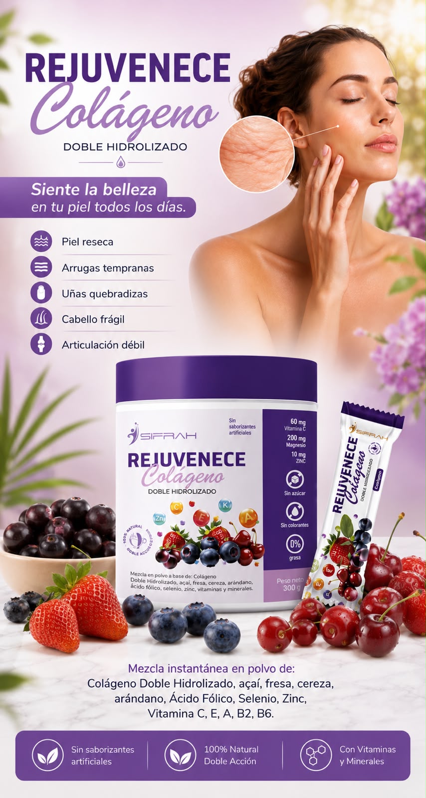 COLAGENO REJUVENECE CON BIOPEPTIDOS ACTIVOS - DOBLEMENTE HIDROLIZADO !!!! - POTE - 6