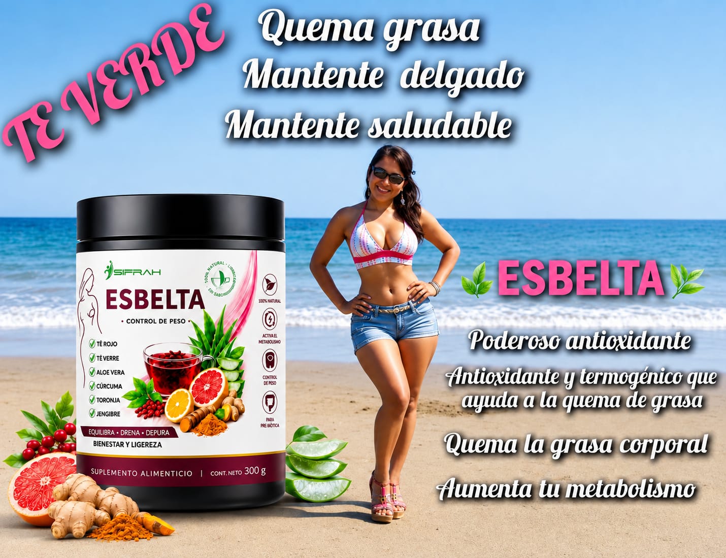 TE VERDE  ESBELTA (REDUCE MEDIDAS/CONTROLA TU PESO (TE VERDE - TE ROJO - TE NEGRO - TORONJA - JENJIBRE-  GINSENG) - 2