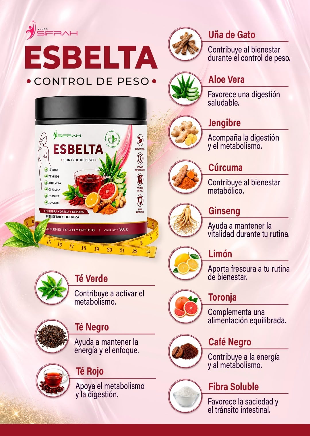 TE VERDE  ESBELTA (REDUCE MEDIDAS/CONTROLA TU PESO (TE VERDE - TE ROJO - TE NEGRO - TORONJA - JENJIBRE-  GINSENG) - 3