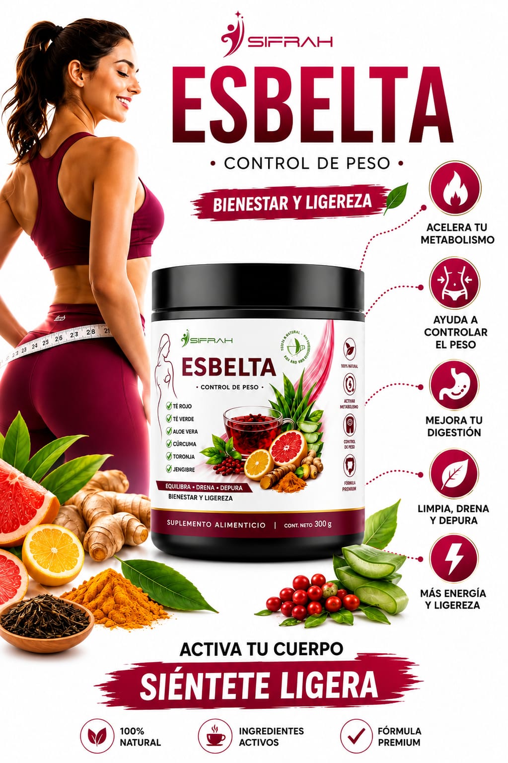 TE VERDE  ESBELTA (REDUCE MEDIDAS/CONTROLA TU PESO (TE VERDE - TE ROJO - TE NEGRO - TORONJA - JENJIBRE-  GINSENG) - 9