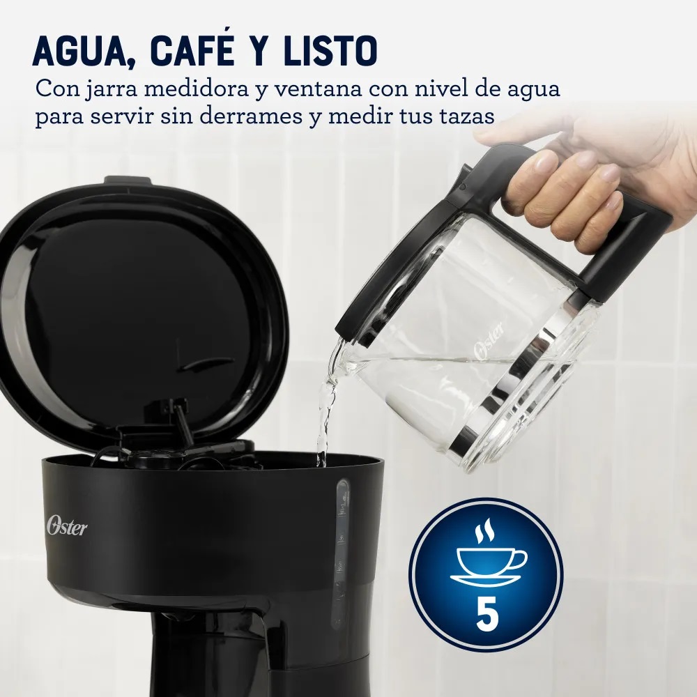CAFETERA OSTER 5 TAZAS CON FILTRO REUTILIZABLE BVSTDCS51B NEGRO - 5