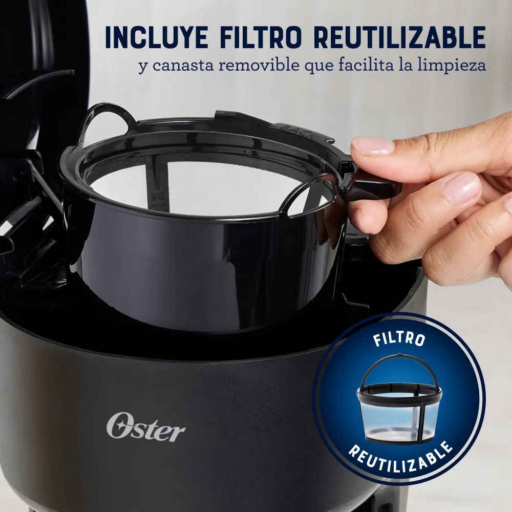 CAFETERA OSTER 5 TAZAS CON FILTRO REUTILIZABLE BVSTDCS51B NEGRO - 6