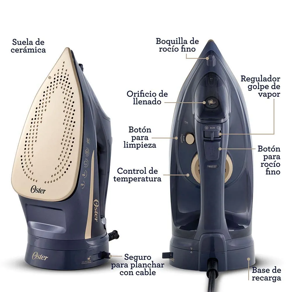 PLANCHA A VAPOR INALÁMBRICA OSTER 2 EN 1 CON SUELA CERÁMICA GCSTCC5000 - 6