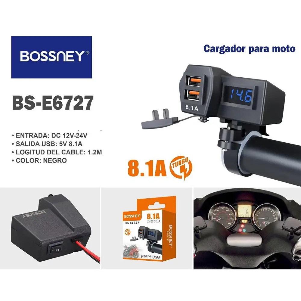 CARGADOR PARA CELULAR DE MOTO BOSSNEY BS-E6727 - 7