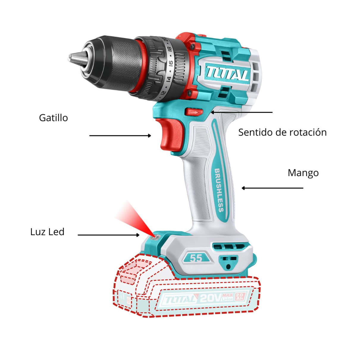TALADRO PERCUTOR INDUSTRIAL 55 NWM TOTAL TIDLI20558 - 4