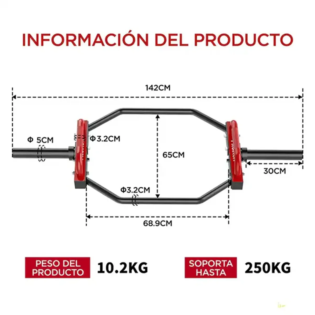 BARRA PROIRON ACERO HEXAGONAL OLÍMPICA PRO 250KG 50MM 142CM - 3