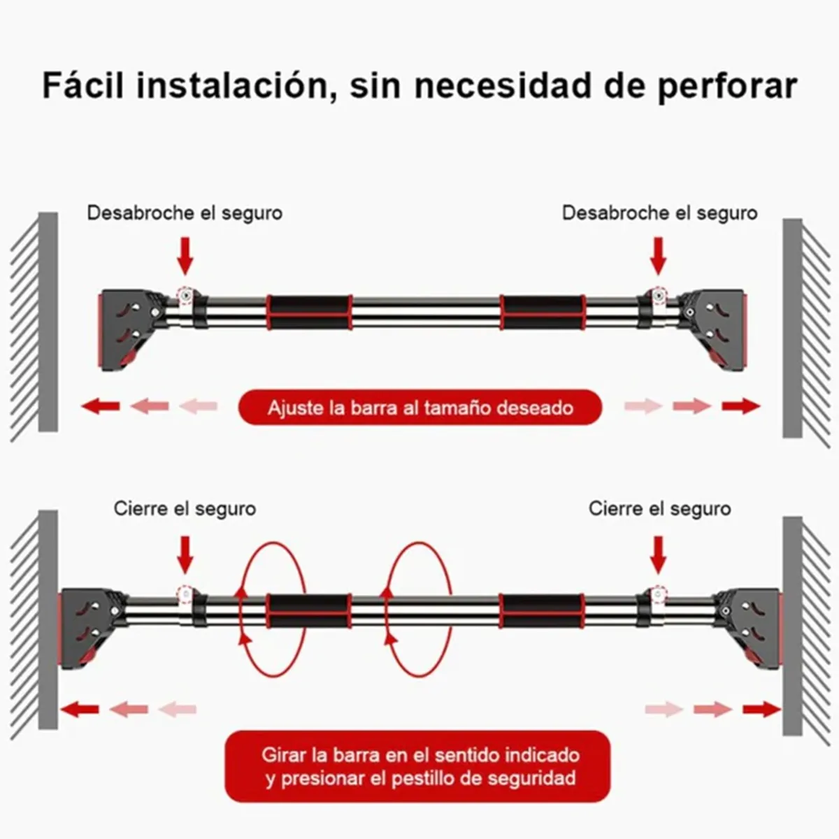 BARRA PROIRON ACERO INOXIDABLE PULL-UP HORIZONTAL DOMINADAS  72-92CM - 2