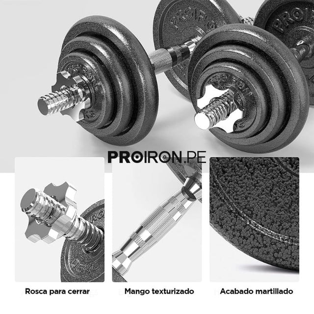 JUEGO MANCUERNAS PROIRON AJUSTABLE HIERRO FUNDIDO 20KG - 5