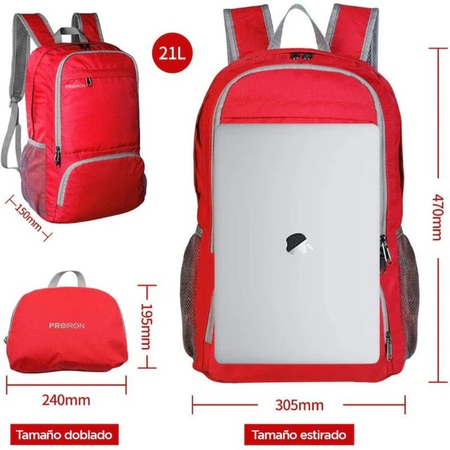 MOCHILA PROIRON ROJO PLEGABLE ULTRALIGERA - 3