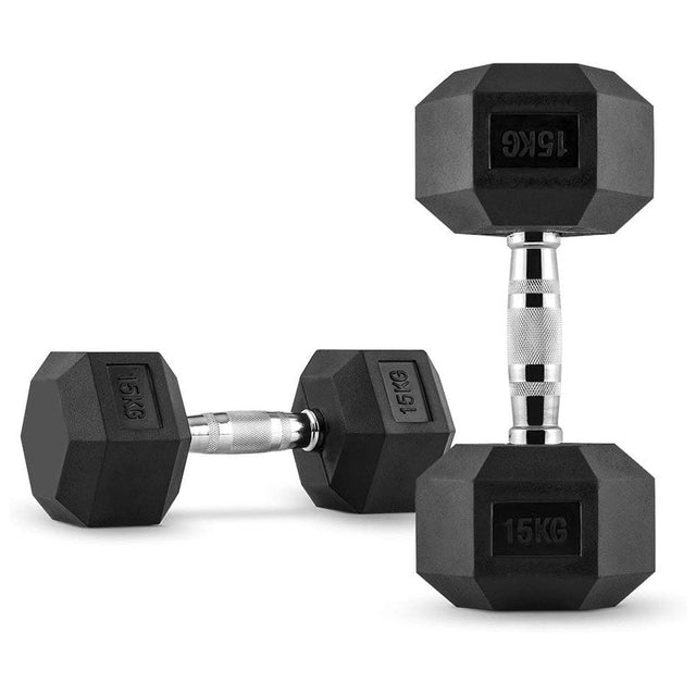 PAR MANCUERNAS PROIRON HEXAGONAL CAUCHO 15KG - 1