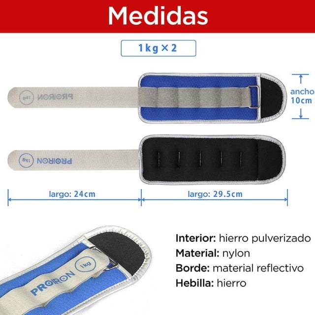 PAR PESAS PROIRON HEXAGONAL TOBILLERAS 1KG - 2