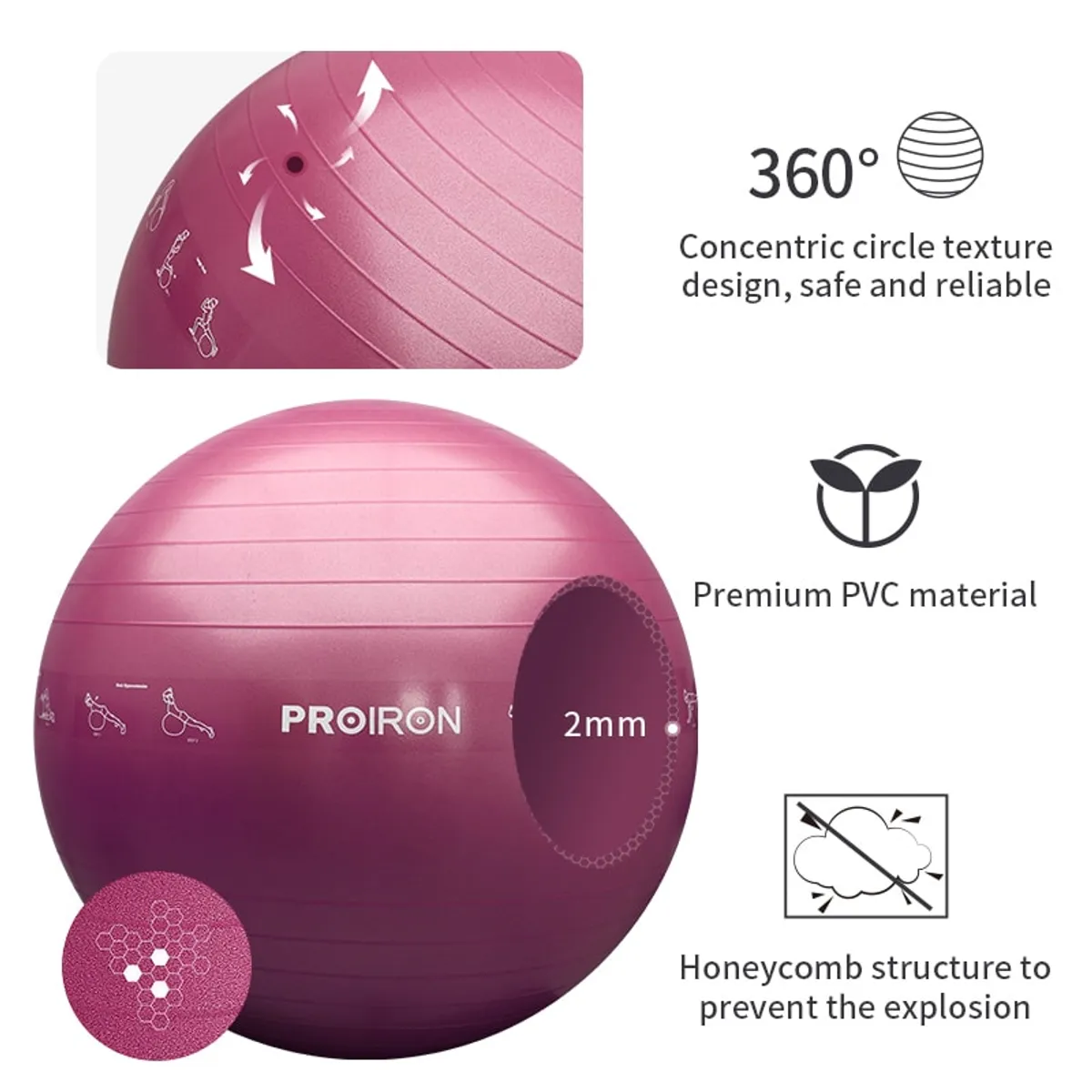 PELOTA YOGA Y PILATES PROIRON 65CM - 2