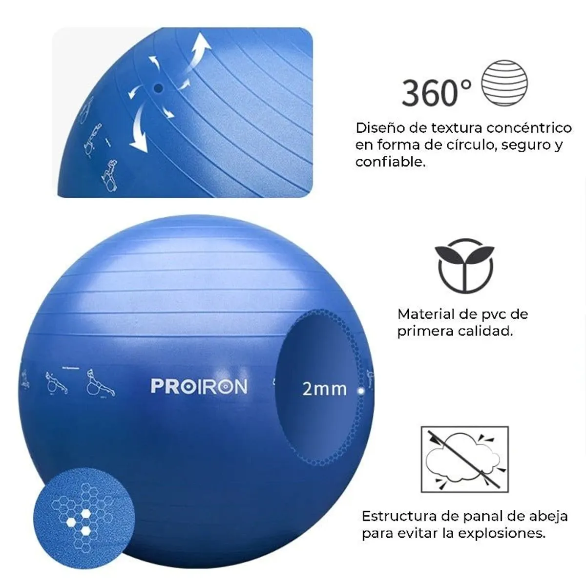 PELOTA YOGA Y PILATES PROIRON 65CM CELESTE - 3