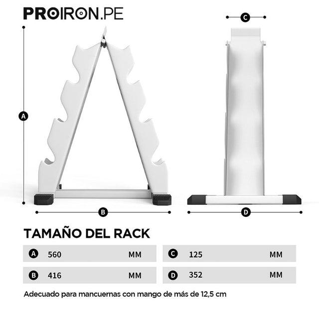 SET MANCUERNAS PROIRON HEXAGONALES 50KG + RACK ACERO 4 NIVELES - 8