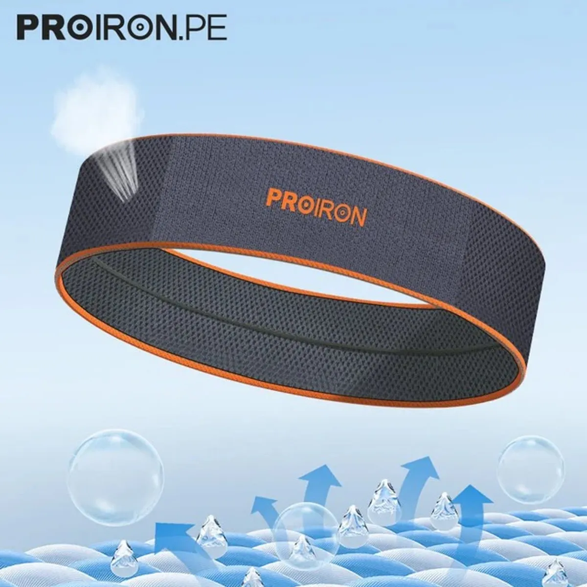 VINCHA DEPORTIVA DE FIBRA REFRESCANTE GRIS CON BLANCO - 3