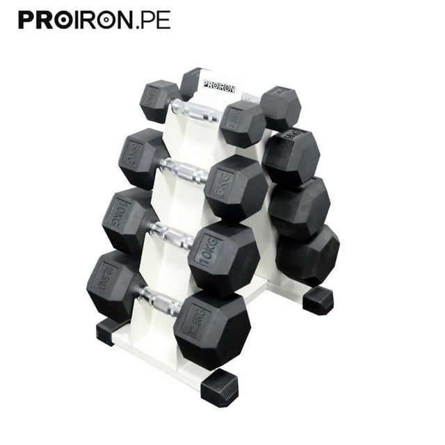 SET DE MANCUERNAS HEXAGONALES DE 70KG + RACK DE ACERO - 1