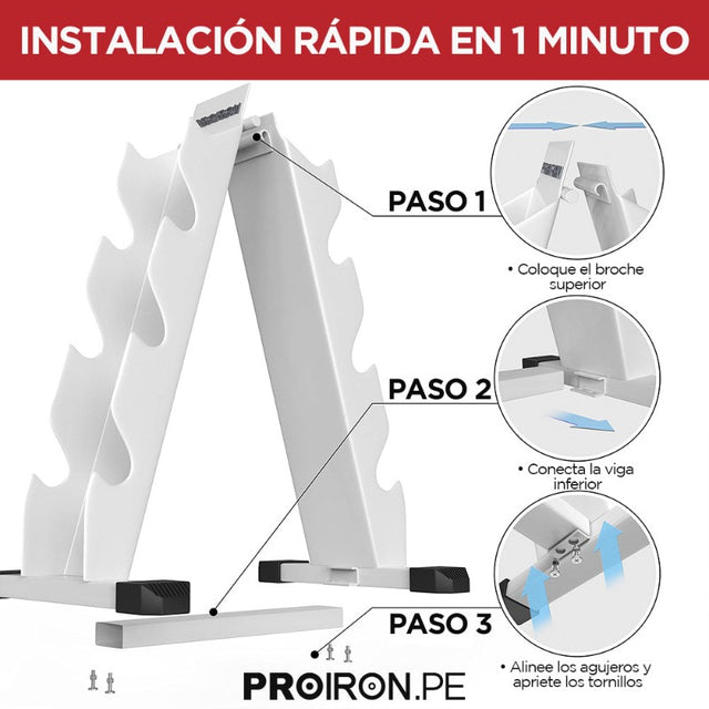 SET DE MANCUERNAS HEXAGONALES DE 70KG + RACK DE ACERO - 7