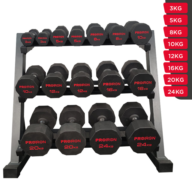 SET DE MANCUERNAS DODECAGONALES DE 196KG + RACK DE ACERO - 2