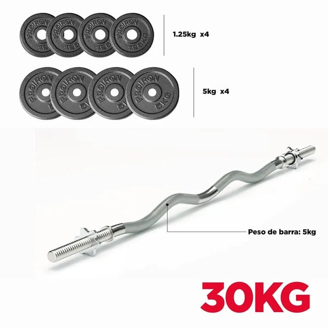 SET DE PESAS DE HIERRO FUNDIDO CON BARRA 30 KG - 1