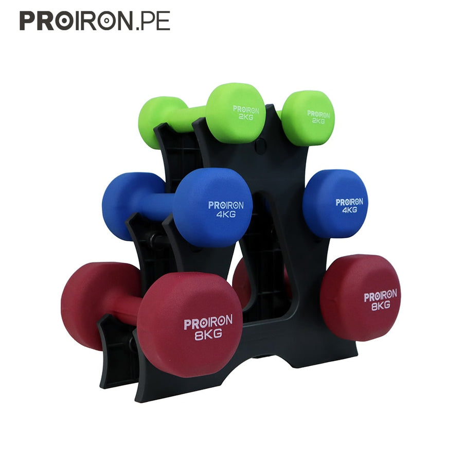 SET DE MANCUERNAS DE NEOPRENO DE 2KG 4KG Y 8KG + RACK - 1
