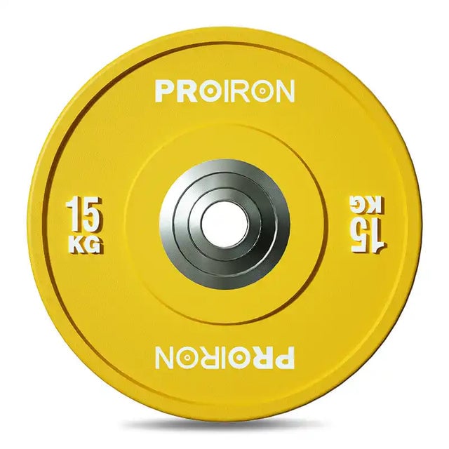PAR DE DISCOS OLÍMPICOS CALIBRADOS DE CAUCHO 15KG AMARILLO - 1