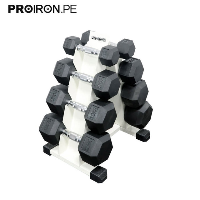 SET DE MANCUERNAS HEXAGONALES DE 65KG + RACK DE ACERO - 1