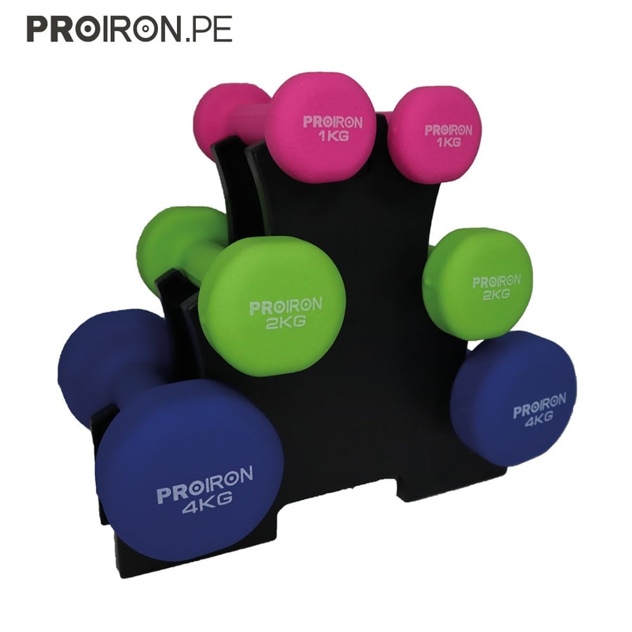 SET DE MANCUERNAS DE NEOPRENO DE 1KG ROSA 2KG Y 4KG+RACK - 1